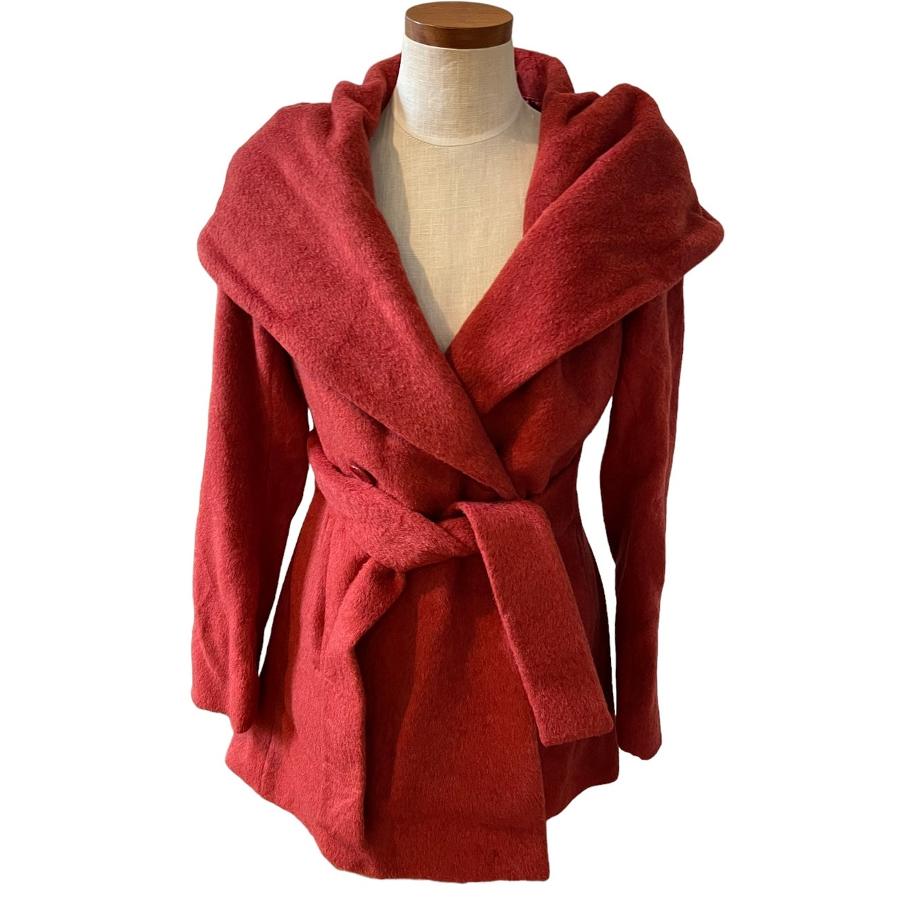 Trina Turk Belted Wool And Alpaca Wrap Coat Burnt Orange 2